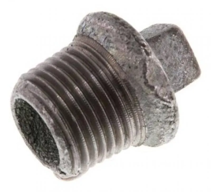 Exemplarische Darstellung Verzinkter Temperguss-Verschlussstopfen mit Außenvierkant und konischem Gewinde (PN 25)